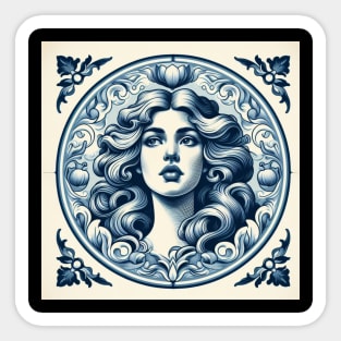 Delft Tile With Woman Face No.2 Sticker